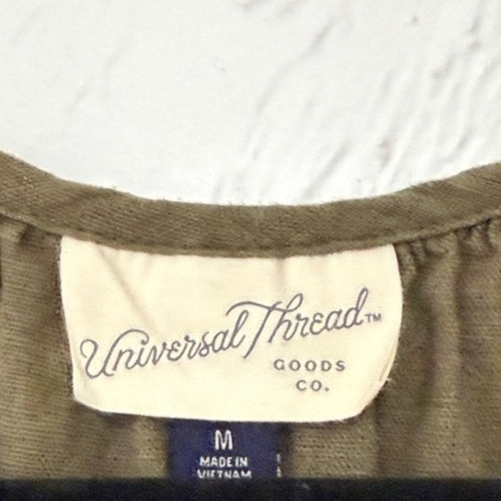 Universal Thread Olive Green Linen Blend Babydoll Dress V-Neck Pockets Size M - Picture 3 of 8